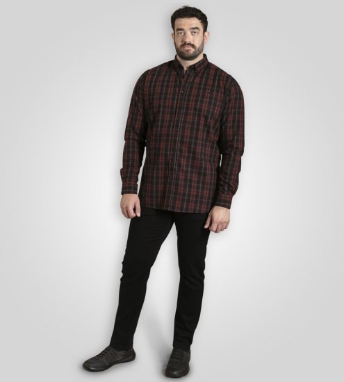 D555 Horsham Long Sleeve Shirt with Chest Pocket Burgundy/Black Check - Cămăși - Cămăși Bărbați Mărimi Mari