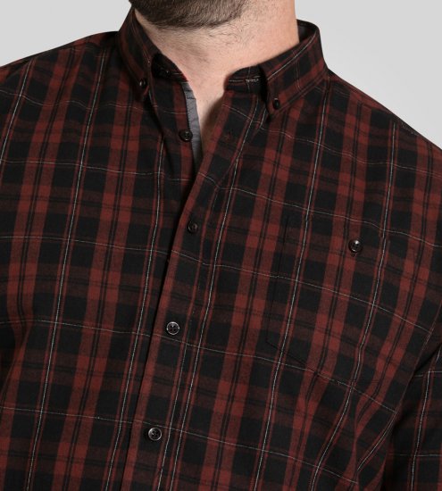 D555 Horsham Long Sleeve Shirt with Chest Pocket Burgundy/Black Check - Cămăși - Cămăși Bărbați Mărimi Mari