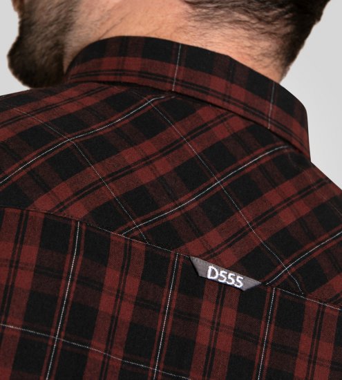 D555 Horsham Long Sleeve Shirt with Chest Pocket Burgundy/Black Check - Cămăși - Cămăși Bărbați Mărimi Mari