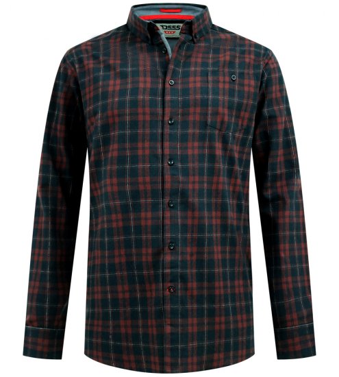 D555 Horsham Long Sleeve Shirt with Chest Pocket Burgundy/Black Check - Cămăși - Cămăși Bărbați Mărimi Mari