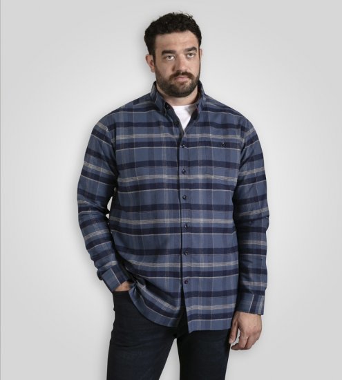 D555 Shrewsbury Long Sleeve with Chest Pocket Blue/Navy Check - Cămăși - Cămăși Bărbați Mărimi Mari