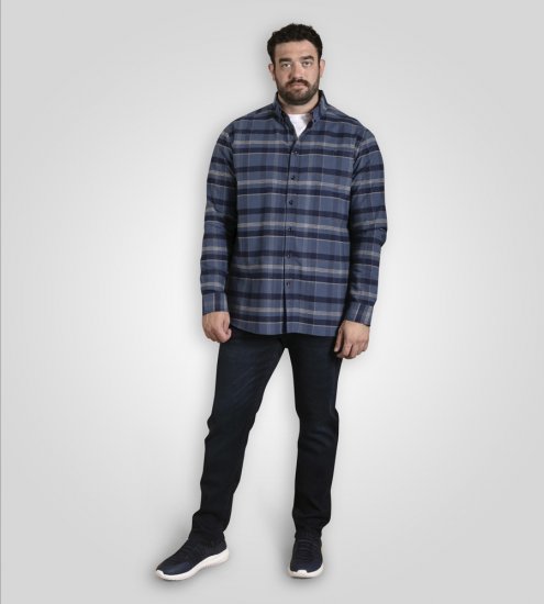 D555 Shrewsbury Long Sleeve with Chest Pocket Blue/Navy Check - Cămăși - Cămăși Bărbați Mărimi Mari