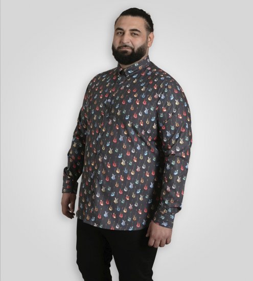 D555 Wakefield Long Sleeve AOP Guitar Printed Shirt Grey - Cămăși - Cămăși Bărbați Mărimi Mari