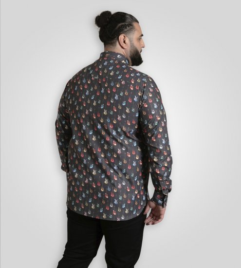 D555 Wakefield Long Sleeve AOP Guitar Printed Shirt Grey - Cămăși - Cămăși Bărbați Mărimi Mari