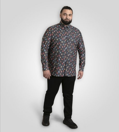 D555 Wakefield Long Sleeve AOP Guitar Printed Shirt Grey - Cămăși - Cămăși Bărbați Mărimi Mari