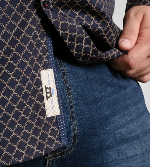 D555 Sheffield Long Sleeve AOP Micro Gold Shirt Navy - Cămăși - Cămăși Bărbați Mărimi Mari