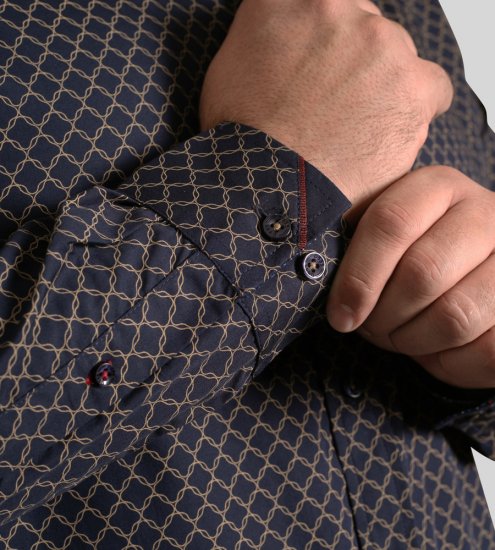 D555 Sheffield Long Sleeve AOP Micro Gold Shirt Navy - Cămăși - Cămăși Bărbați Mărimi Mari