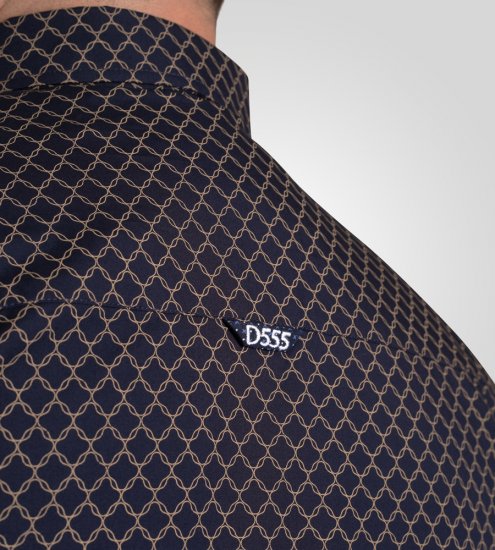 D555 Sheffield Long Sleeve AOP Micro Gold Shirt Navy - Cămăși - Cămăși Bărbați Mărimi Mari