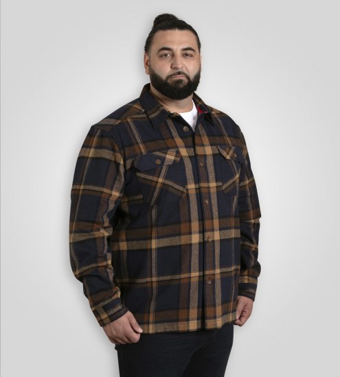 D555 Aldershot Long Sleeve Heavy Shacket Overshirt Tan/Navy Check - Cămăși - Cămăși Bărbați Mărimi Mari