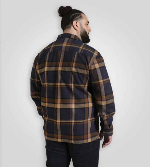 D555 Aldershot Long Sleeve Heavy Shacket Overshirt Tan/Navy Check - Cămăși - Cămăși Bărbați Mărimi Mari