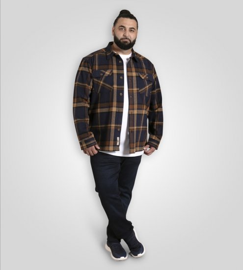 D555 Aldershot Long Sleeve Heavy Shacket Overshirt Tan/Navy Check - Cămăși - Cămăși Bărbați Mărimi Mari