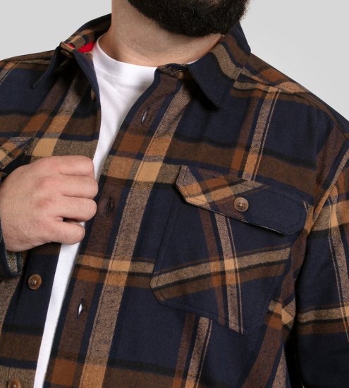 D555 Aldershot Long Sleeve Heavy Shacket Overshirt Tan/Navy Check - Cămăși - Cămăși Bărbați Mărimi Mari