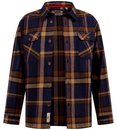 D555 Aldershot Long Sleeve Heavy Shacket Overshirt Tan/Navy Check - Cămăși - Cămăși Bărbați Mărimi Mari
