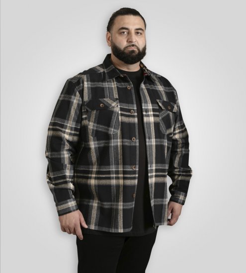 D555 Falkirk Long Sleeve Heavy Shacket Overshirt Black/Grey - Cămăși - Cămăși Bărbați Mărimi Mari