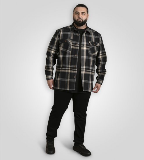 D555 Falkirk Long Sleeve Heavy Shacket Overshirt Black/Grey - Cămăși - Cămăși Bărbați Mărimi Mari