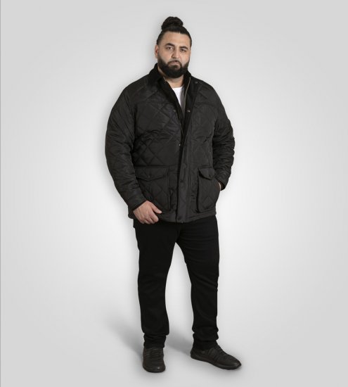 D555 Harborough Quilted Jacket with Corduroy Collar Black - Geci - Geci Bărbați Mărimi Mari