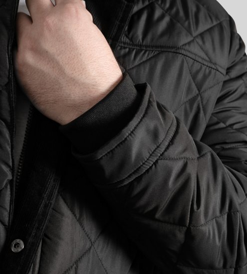 D555 Harborough Quilted Jacket with Corduroy Collar Black - Geci - Geci Bărbați Mărimi Mari