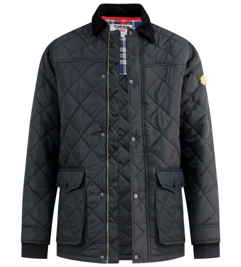 D555 Harborough Quilted Jacket with Corduroy Collar Black - Geci - Geci Bărbați Mărimi Mari