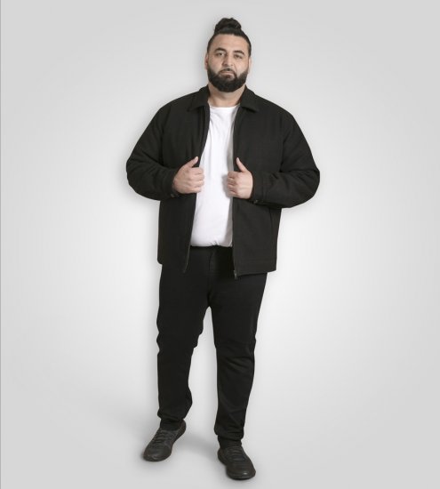 D555 Epsom Harrington Jacket with Zip Through Collared Melton Black - Geci - Geci Bărbați Mărimi Mari