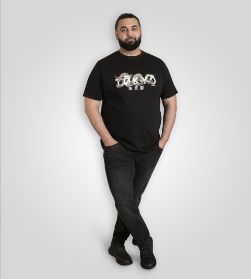 D555 Ginza Tokyo with Dragon Crew Neck T-shirt Black - Tricouri - Tricouri Bărbați Mărimi Mari