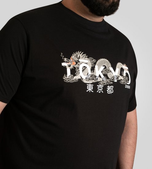 D555 Ginza Tokyo with Dragon Crew Neck T-shirt Black - Tricouri - Tricouri Bărbați Mărimi Mari