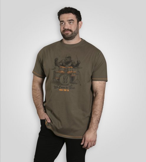 D555 Stockton Gorilla Playing Drums Crew Neck T-Shirt Khaki - Tricouri - Tricouri Bărbați Mărimi Mari