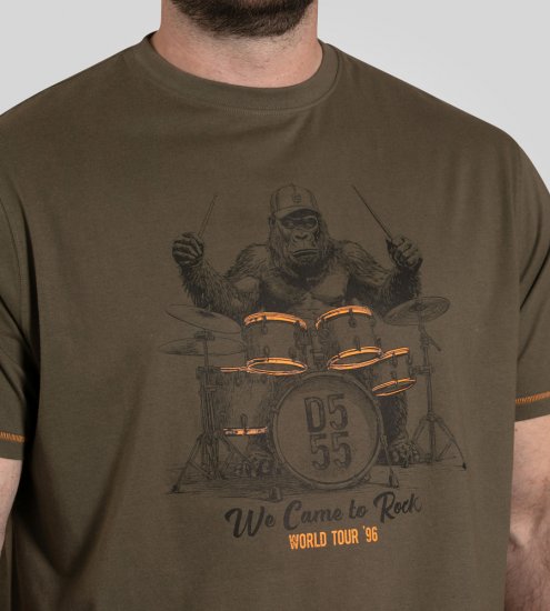 D555 Stockton Gorilla Playing Drums Crew Neck T-Shirt Khaki - Tricouri - Tricouri Bărbați Mărimi Mari