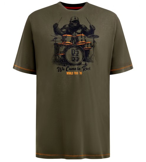 D555 Stockton Gorilla Playing Drums Crew Neck T-Shirt Khaki - Tricouri - Tricouri Bărbați Mărimi Mari