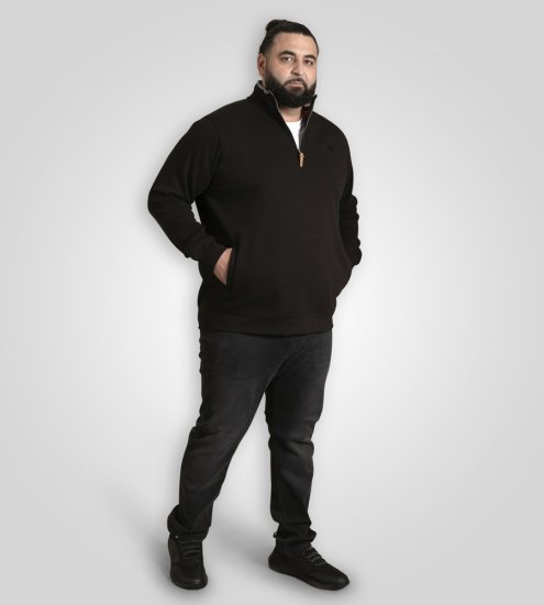 D555 Russel Fleece Sweatshirt with Chest Embroidery Black - Pulovere & hanorace - Pulovere & Hanorace Bărbați Mărimi Mari