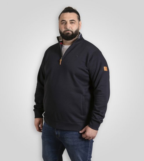 D555 Russel Zip Through Fleece Sweatshirt with Chest Embroidery Navy - Pulovere & hanorace - Pulovere & Hanorace Bărbați Mărimi Mari