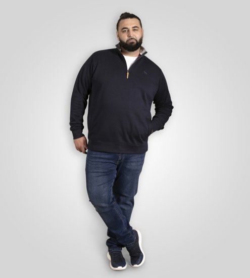 D555 Russel Zip Through Fleece Sweatshirt with Chest Embroidery Navy - Pulovere & hanorace - Pulovere & Hanorace Bărbați Mărimi Mari