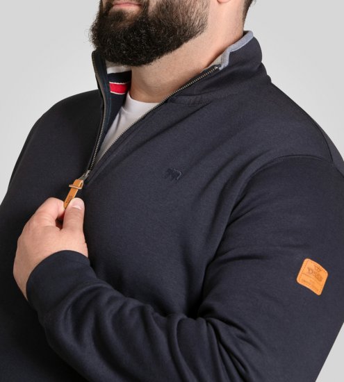 D555 Russel Zip Through Fleece Sweatshirt with Chest Embroidery Navy - Pulovere & hanorace - Pulovere & Hanorace Bărbați Mărimi Mari