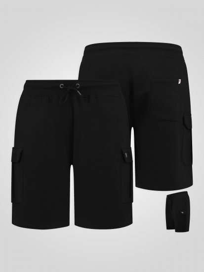D555 Robinson 1 Pantaloni Scurți Fleece Cargo cu Talie Elastică Negru - Pantaloni trening - Pantaloni Trening Bărbați Mărimi Mari
