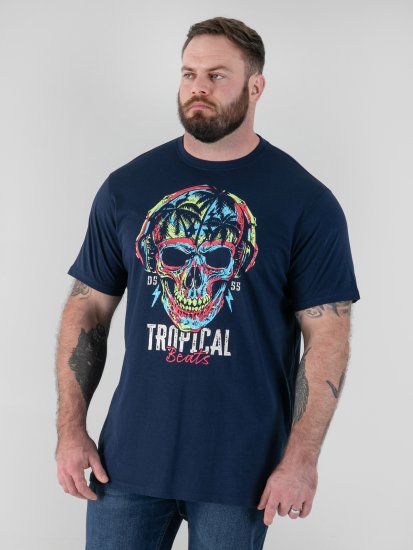 D555 Linton Tricou cu Imprimeu Multicolor de Craniu Bleumarin - Tricouri - Tricouri Bărbați Mărimi Mari