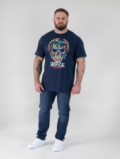 D555 Linton Tricou cu Imprimeu Multicolor de Craniu Bleumarin - Tricouri - Tricouri Bărbați Mărimi Mari