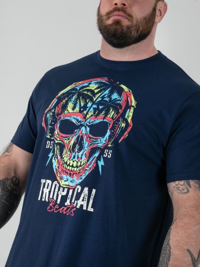 D555 Linton Tricou cu Imprimeu Multicolor de Craniu Bleumarin - Tricouri - Tricouri Bărbați Mărimi Mari