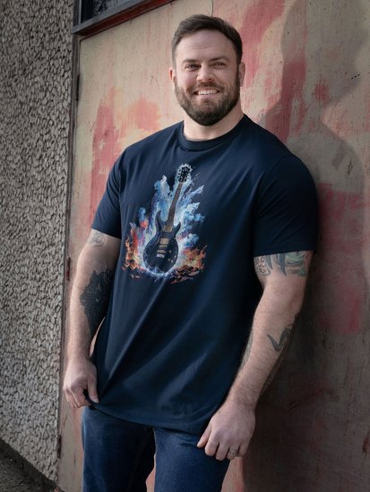 D555 Slater Tricou imprimat Albastru marin - Tricouri - Tricouri Bărbați Mărimi Mari