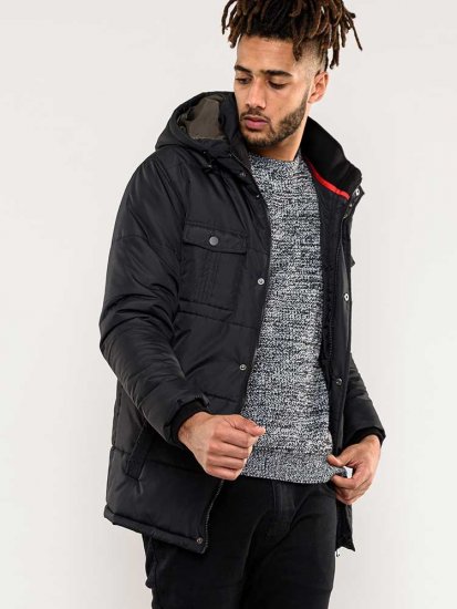 D555 Lonsdale Parka Style Jacket With Embroidery Patch On Sleeve Black - Geci - Geci Bărbați Mărimi Mari