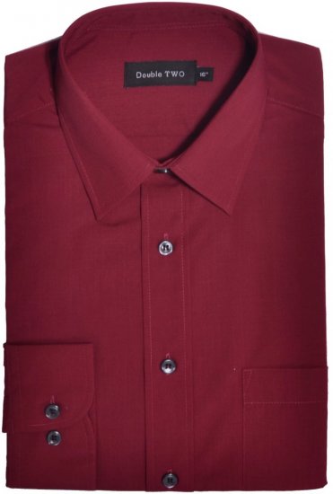 Double TWO Classic Easy Care Long Sleeve Burgundy - Cămăși - Cămăși Bărbați Mărimi Mari