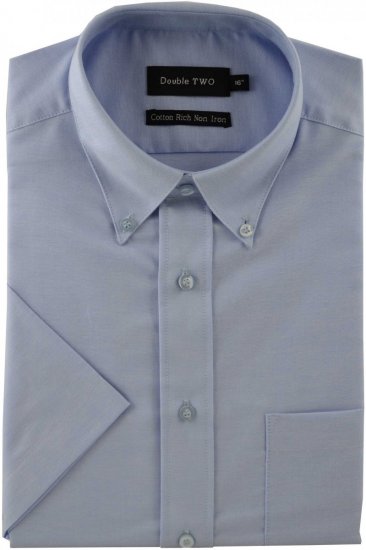 Double TWO Non-Iron Oxford Short Sleeve Blue - Cămăși - Cămăși Bărbați Mărimi Mari