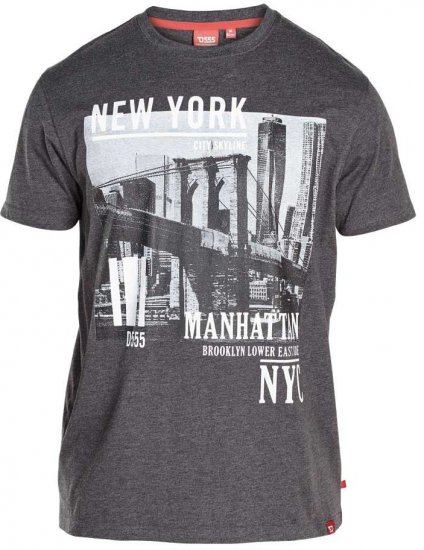D555 Wesley New York Crew Neck T-Shirt Charcoal - Tricouri - Tricouri Bărbați Mărimi Mari