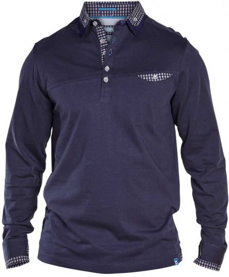 D555 REMUS Long Sleeve Polo Shirt Navy - Tricouri polo - Tricouri Polo Bărbați Mărimi Mari