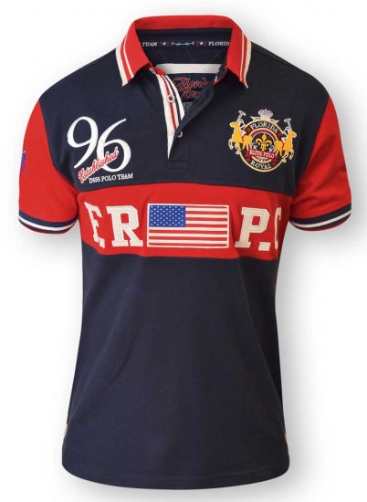 D555 ARYAN Florida Royal Racing Polo Navy/Red - Tricouri polo - Tricouri Polo Bărbați Mărimi Mari