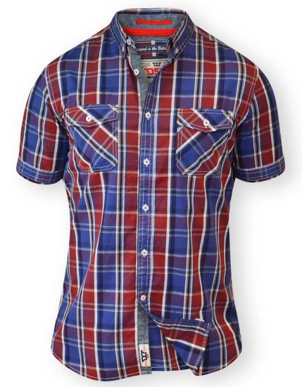 D555 ELIAS Short Sleeve Blue & Red Check Shirt - Cămăși - Cămăși Bărbați Mărimi Mari