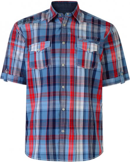Kam Jeans Short Sleeve Check Shirt Blue - Cămăși - Cămăși Bărbați Mărimi Mari