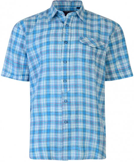 Kam Jeans Short Sleeve Check Shirt Turquoise - Cămăși - Cămăși Bărbați Mărimi Mari