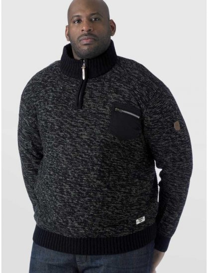 D555 REMINGTON Sweater With Woven Zipper Chest Pocket Black/Charcoal - Pulovere & hanorace - Pulovere & Hanorace Bărbați Mărimi Mari