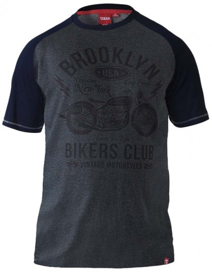 D555 HIRALDO Brooklyn Bikers Club T-Shirt Charcoal/Black - Tricouri - Tricouri Bărbați Mărimi Mari