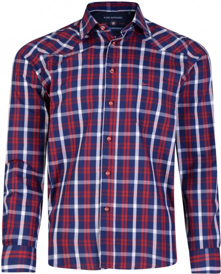 Kam Jeans 6143 Long Sleeve Shirt Red - Cămăși - Cămăși Bărbați Mărimi Mari
