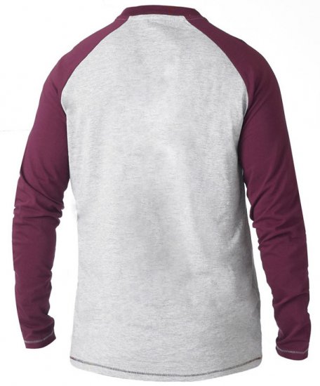 D555 KELTON Long Sleeve Raglan T-Shirt Grey/Burgundy - Tricouri - Tricouri Bărbați Mărimi Mari